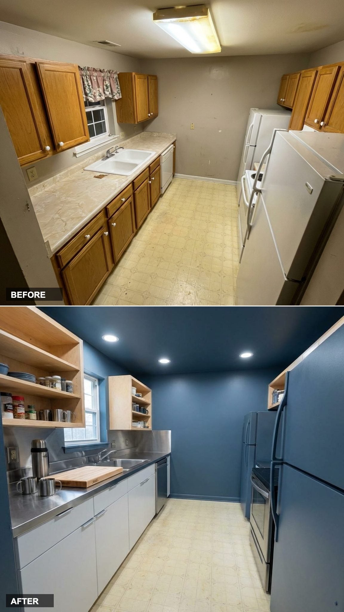 Ice-Class Arctic Research Vessel Kitchen in Frosted White, Steel Blue, and Raw Birch