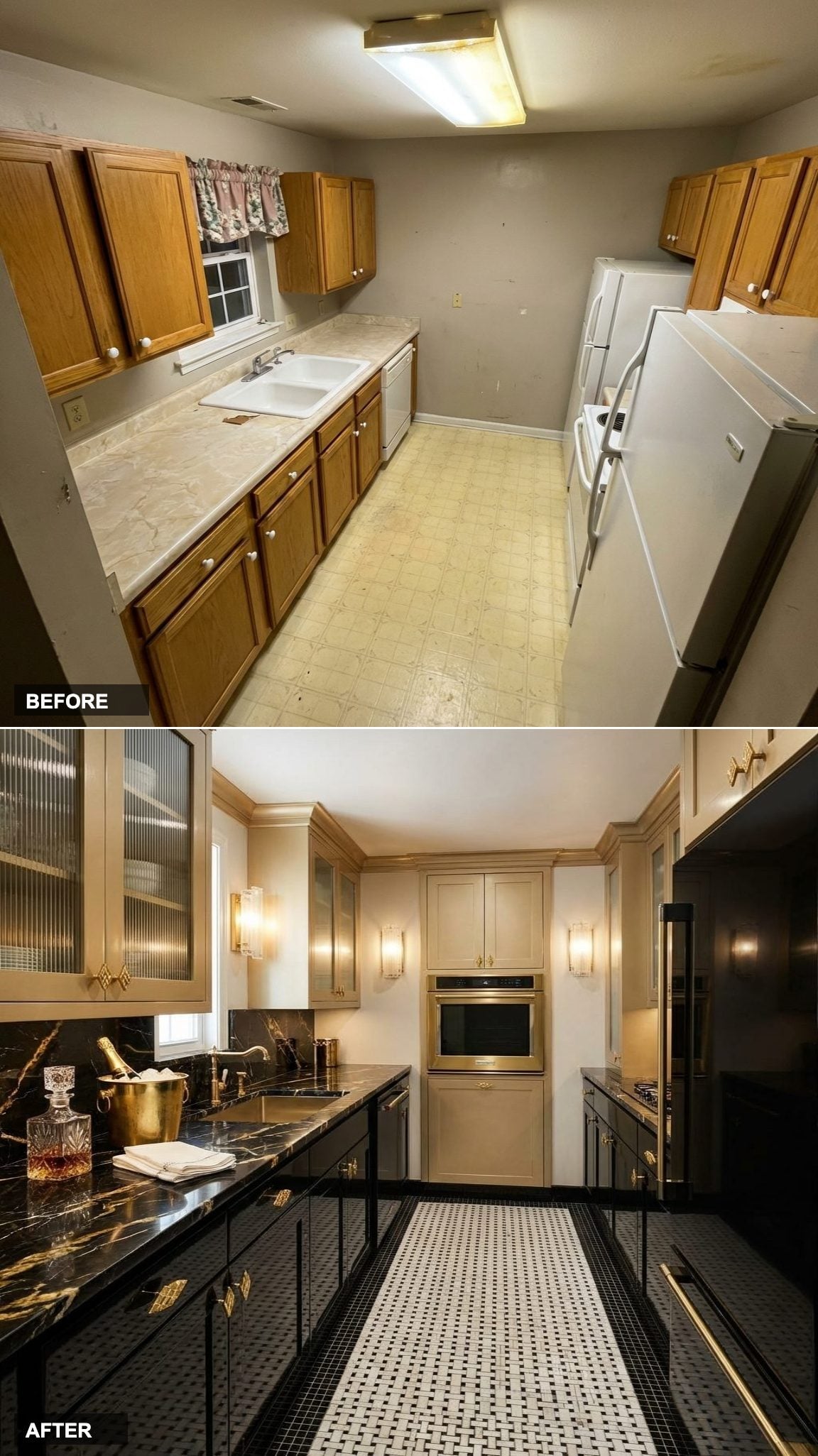 Art Deco Trans-Atlantic Ocean Liner Private Galley in Champagne Gold, Ebony, and Fluted Glass