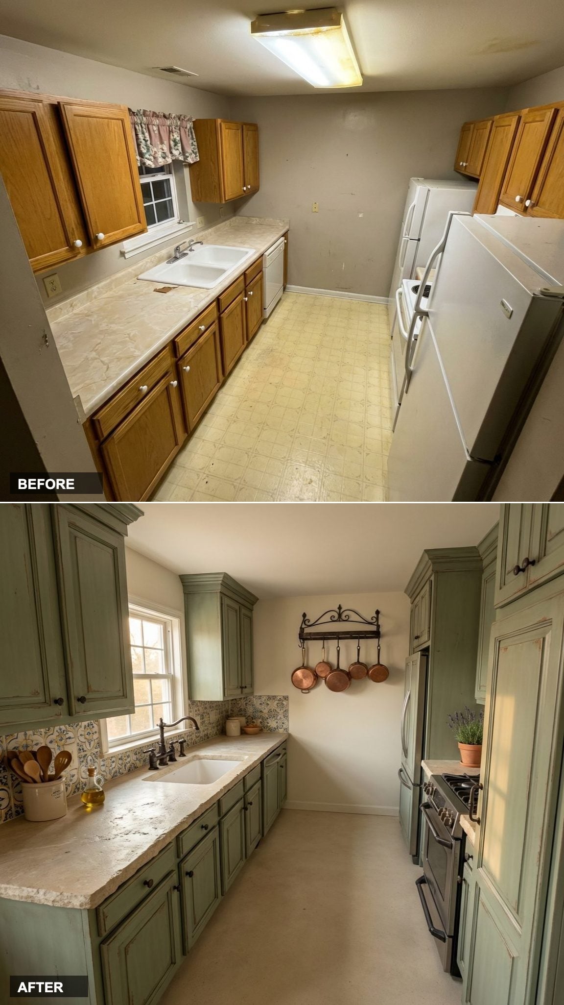 Provençal Sailing Barge Kitchen in Distressed Sage, Reclaimed Stone, and Hand-Thrown Ceramic