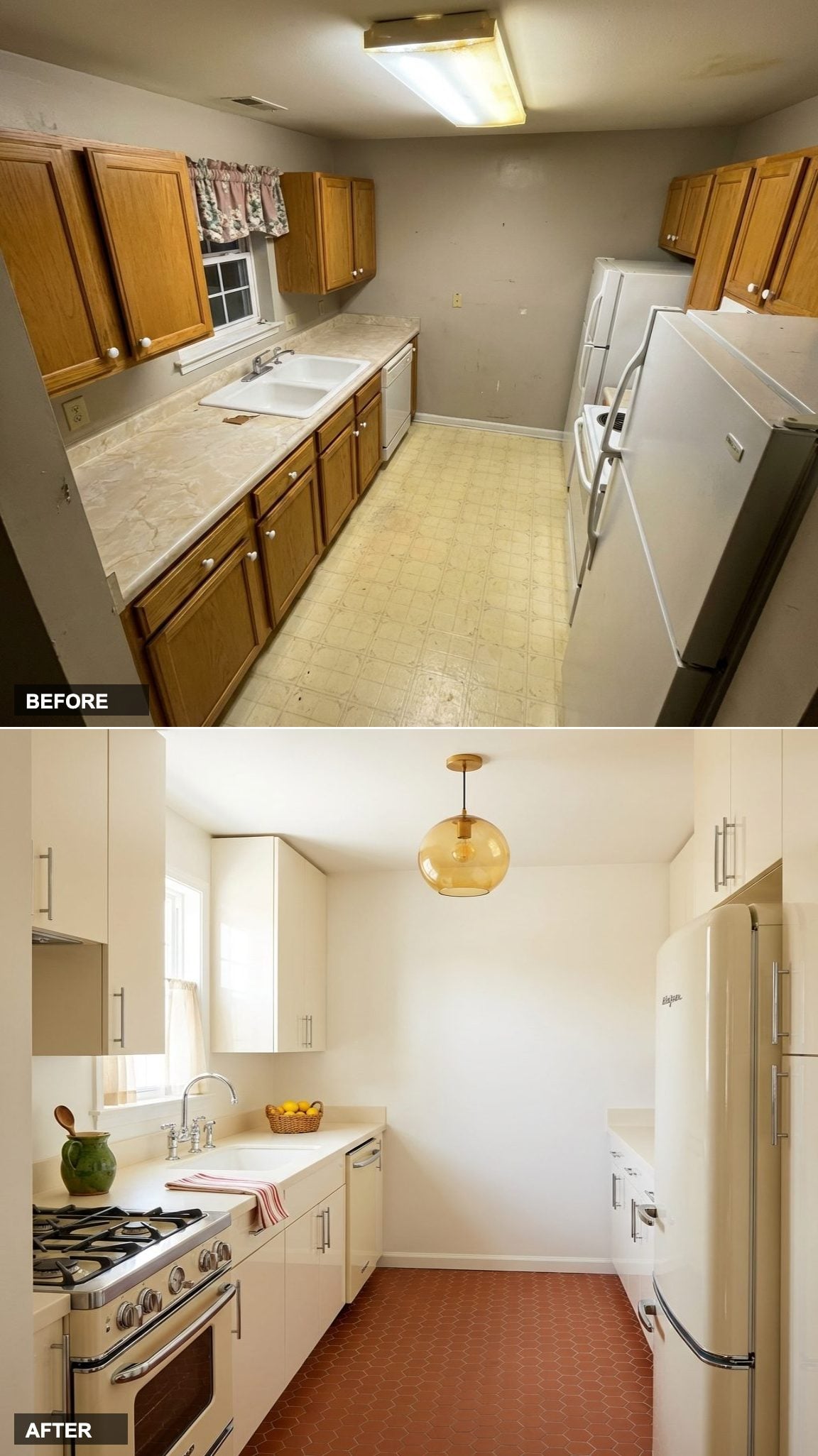 Vintage Riviera Day Sailer Kitchen in Glossy Ivory, Chrome, and Warm Terracotta