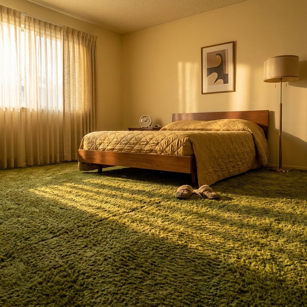 Wall-to-Wall Shag Carpeting in Avocado Green, Because Apparently We Wanted to Walk on a Swamp