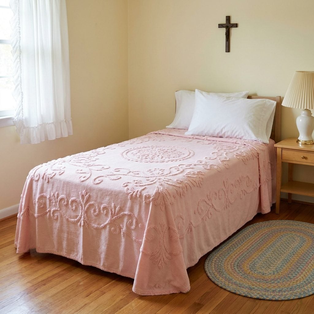 The Chenille Bedspread in Baby Pink That Every Guest Room Owned