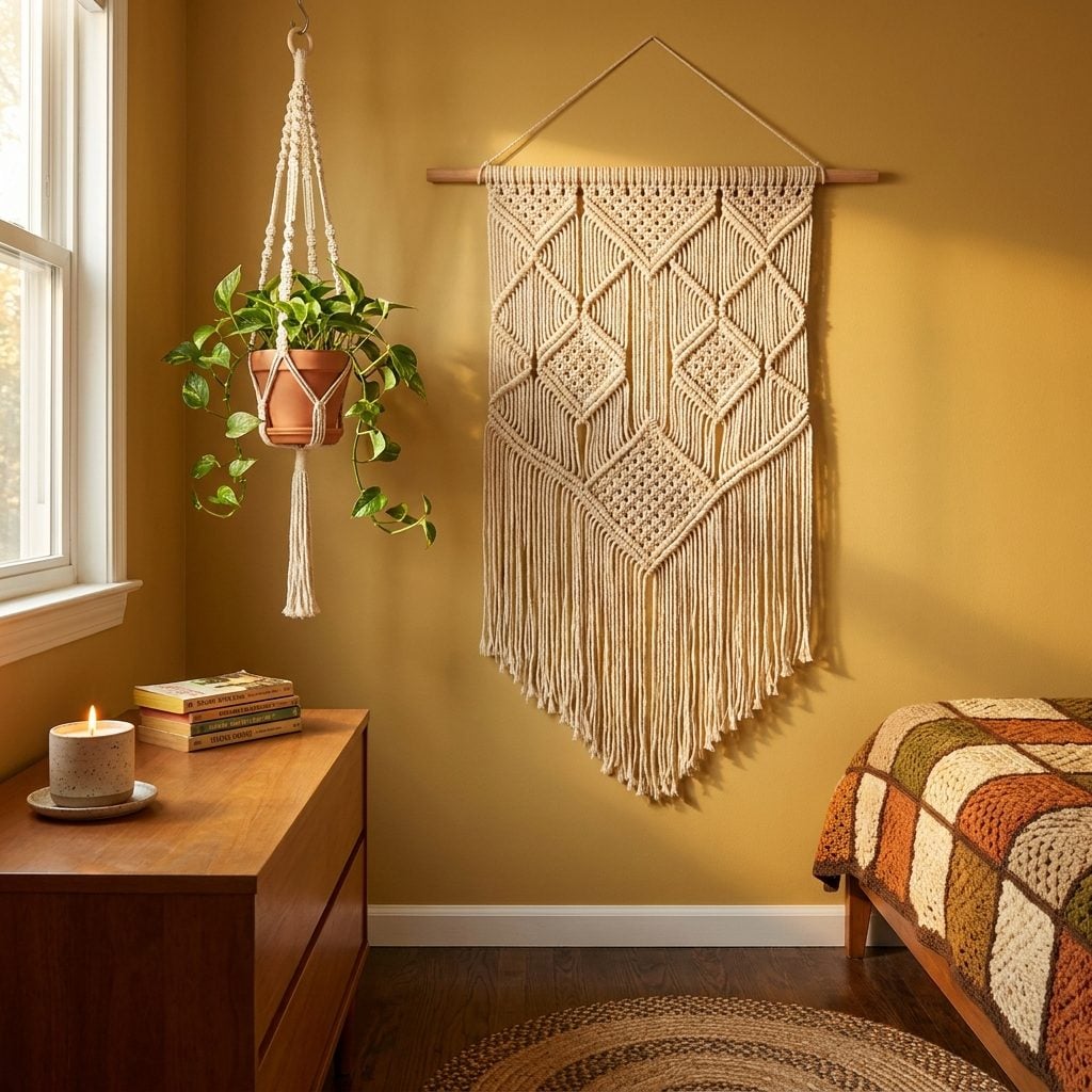 Macramé Hanging from Every Available Surface Like the Room Was Being Slowly Consumed by Rope