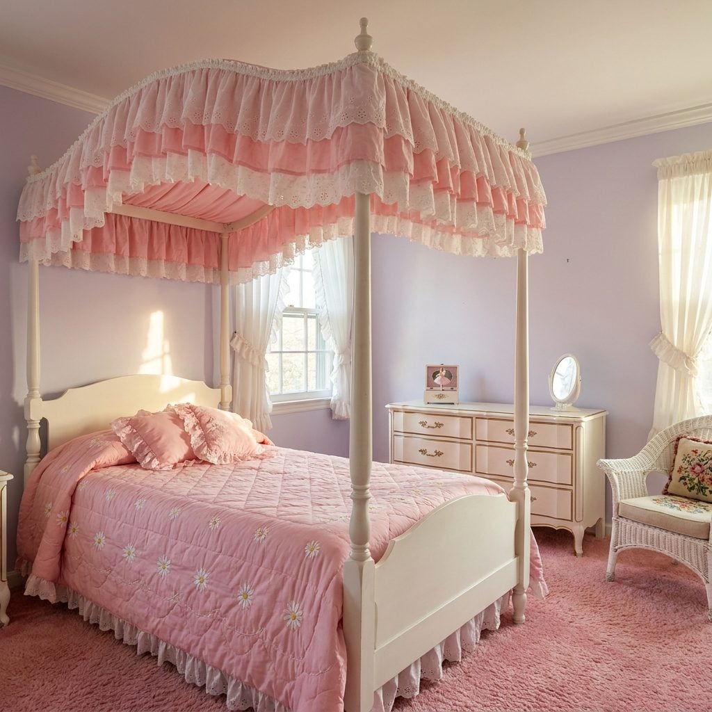 Frilly Canopy Beds with So Much Ruffled Fabric Overhead You Couldn't See the Ceiling