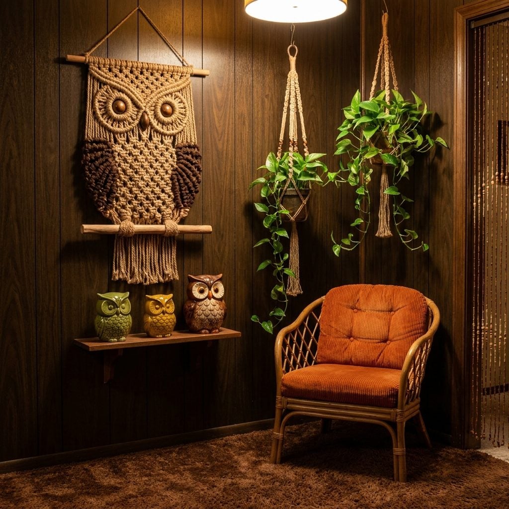 Owl Figurines and Macramé Owl Wall Hangings, Because Apparently We Were All Very Into Owls