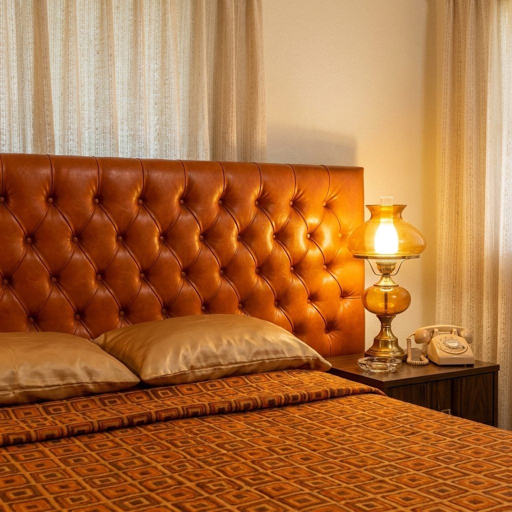 Tufted Vinyl Headboards in Gold or Harvest Orange, Sticky in Summer and Cold in Winter