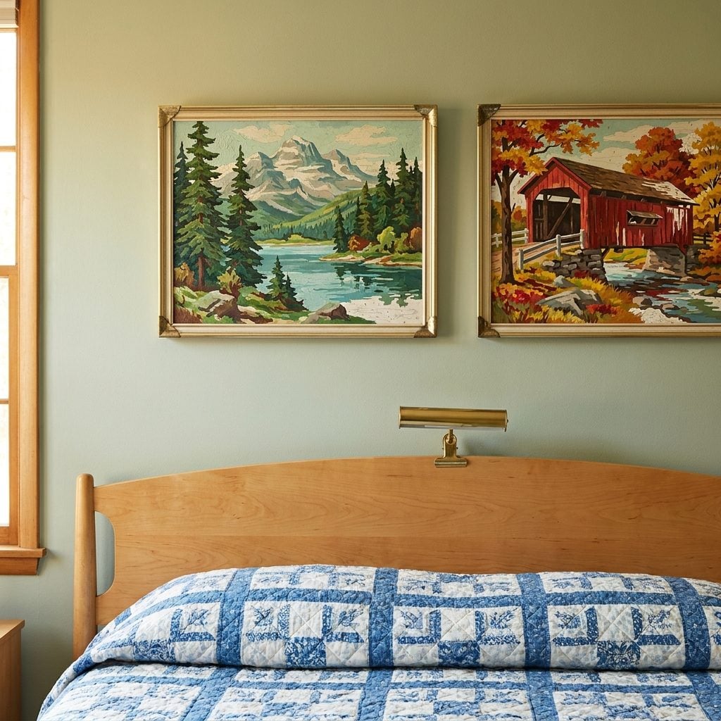 Paint-by-Numbers Art, Framed and Hung Above the Headboard with Zero Irony