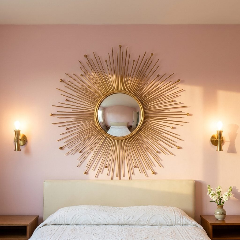 The Sunburst Mirror Mounted Above the Headboard Like a Golden Explosion Frozen in Time
