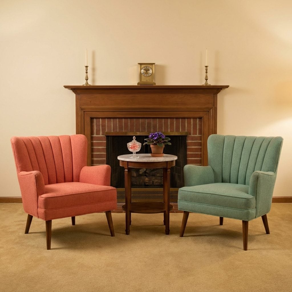 Upholstered Armchairs With Button Tufting or Channel Backs That Meant Someone Cared About Details