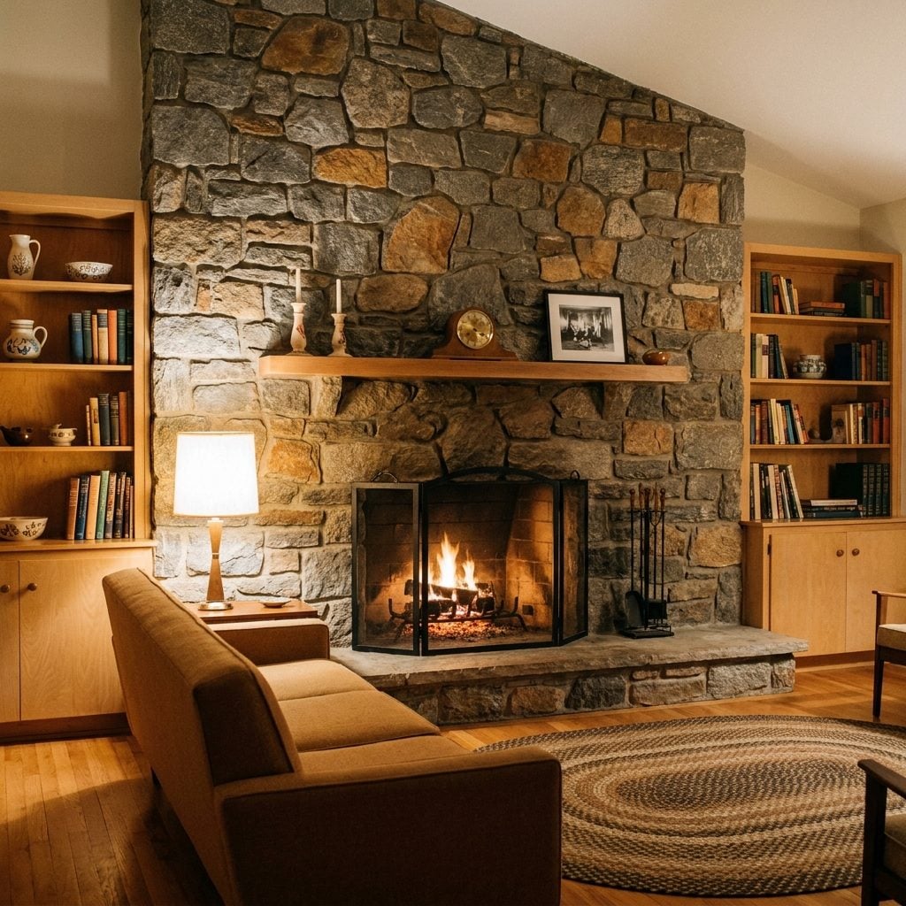 The Brick or Fieldstone Fireplace That Took Up an Entire Wall and Meant Business