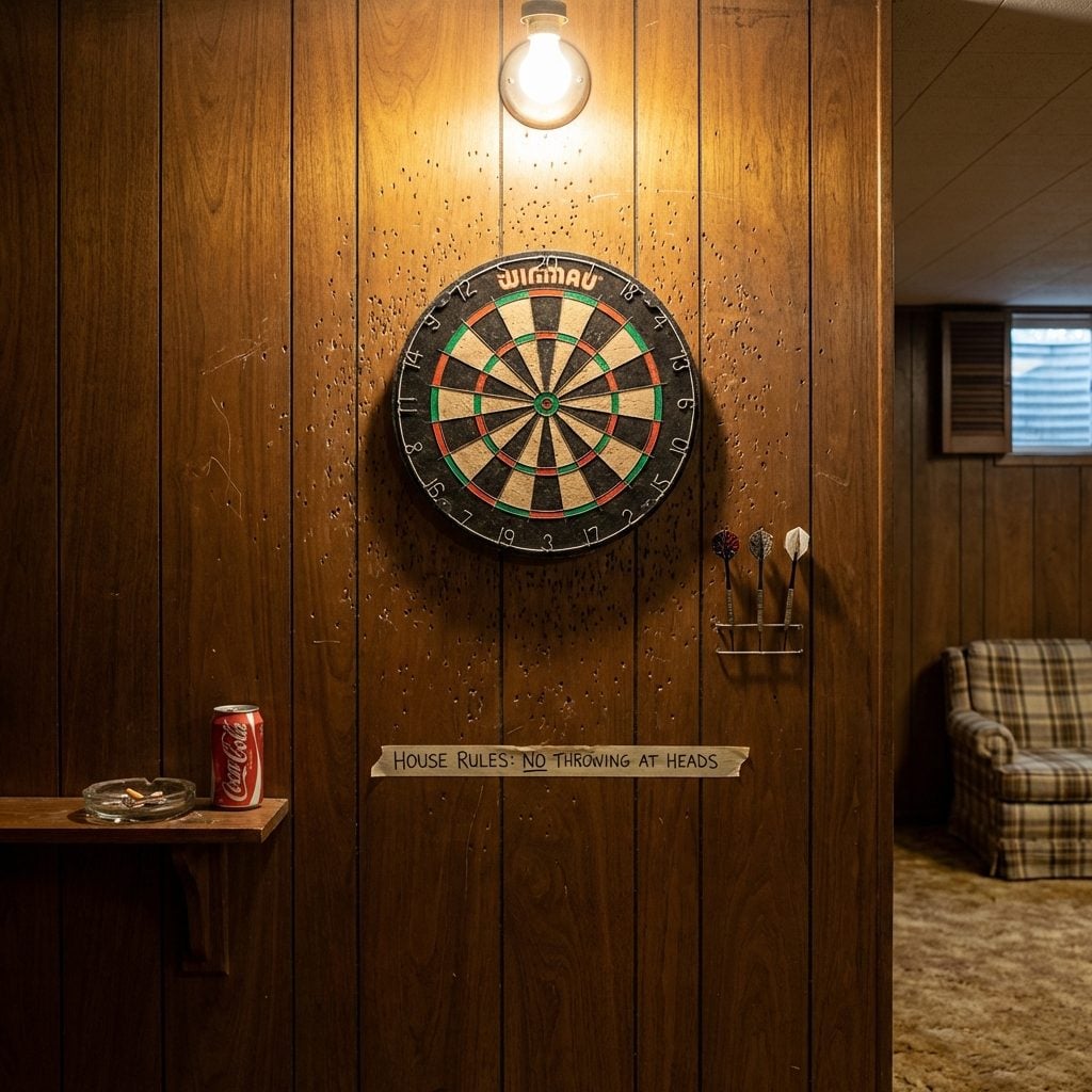 The Dartboard Drilled Directly Into the Wood Paneling