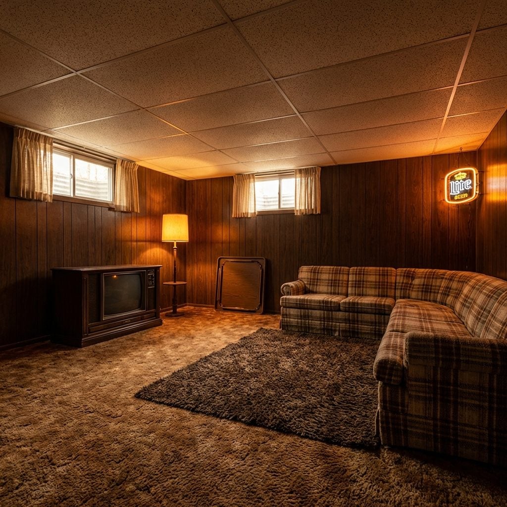 The Smell Itself: Carpet Plus Wood Paneling Plus Something Faintly Electrical, The Unmistakable Signature of an American Basement in 1984