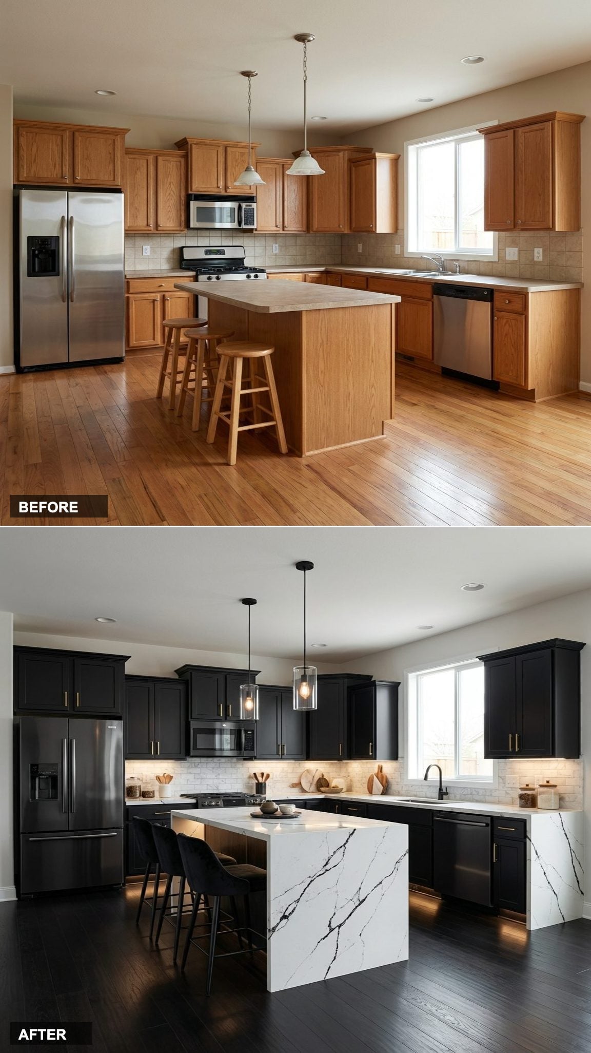 Open-Plan Afterthought to Defined Kitchen Zone with Full-Height Cabinet Divider Wall