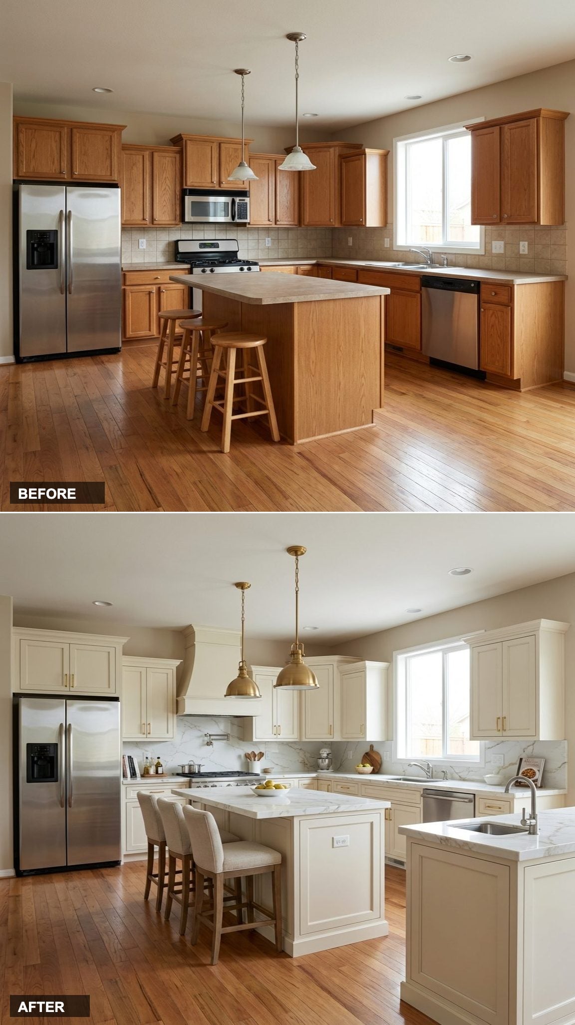 Builder-Grade Oak Tomb to Dramatic Navy and Brass Galley Powerhouse