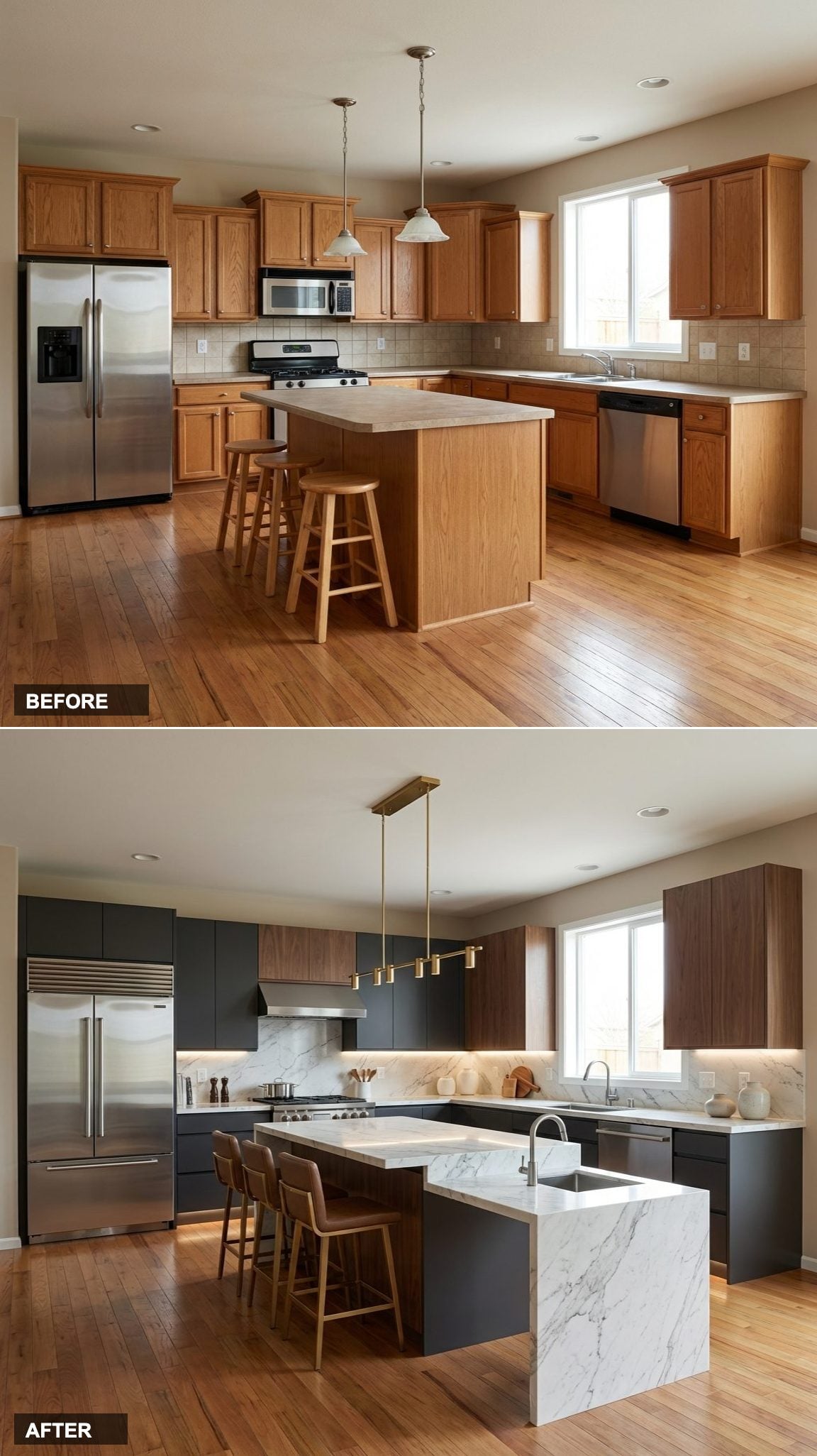 Bare Walls Between Cabinets to Full Backsplash-to-Ceiling Tile Statement