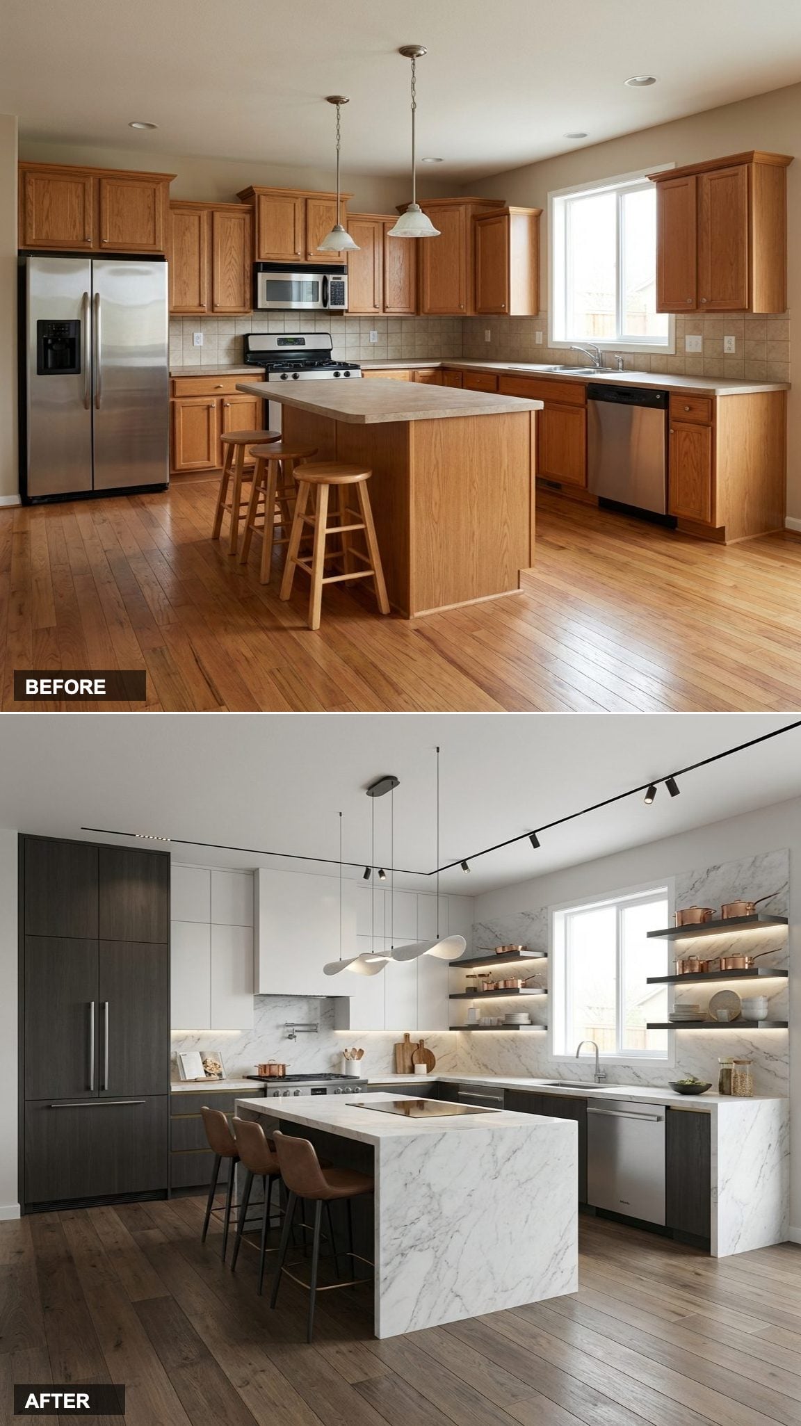 Popcorn Ceiling Nightmare to a Scandi-Minimalist Kitchen with Flush Storage Wall