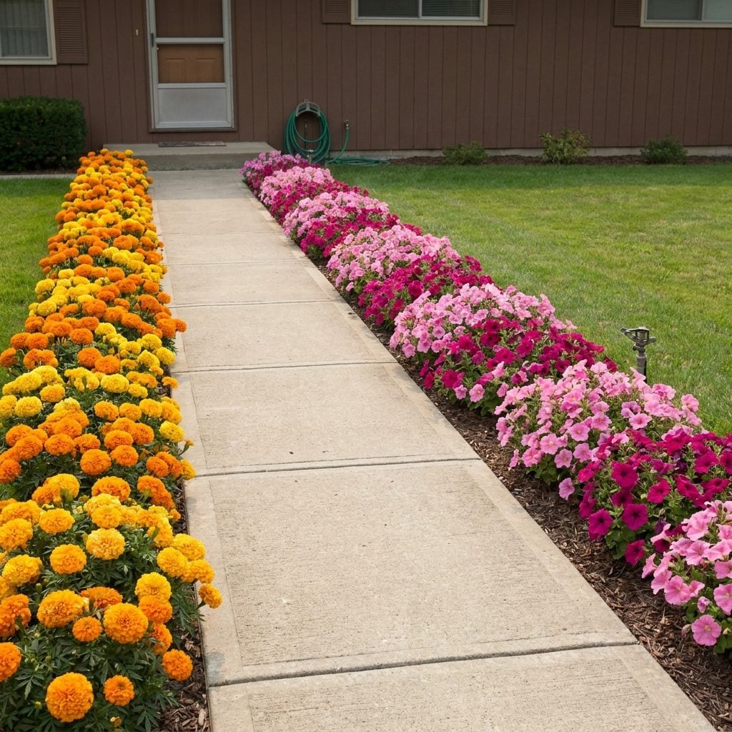 Marigolds and Petunias Lining Every Walkway in Matching Rows Like Tiny Soldiers