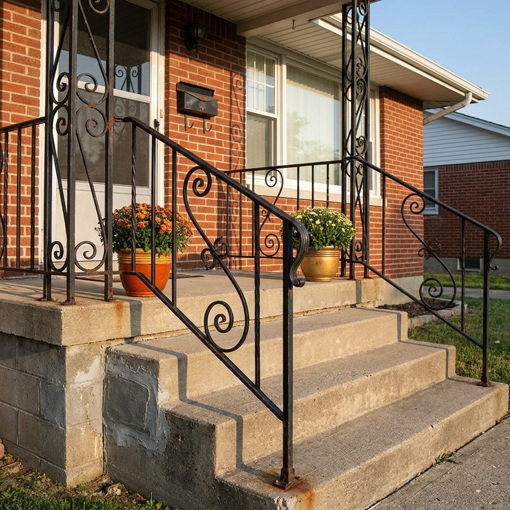 Wrought Iron Handrails With Scrollwork That Made Three Front Steps Feel Grand