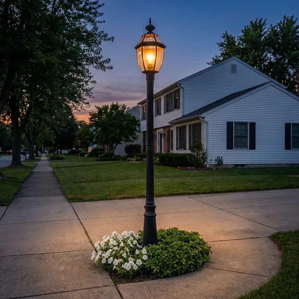 The Carriage Lamp Post at the End of the Walkway, Glowing Like a Tiny Lighthouse