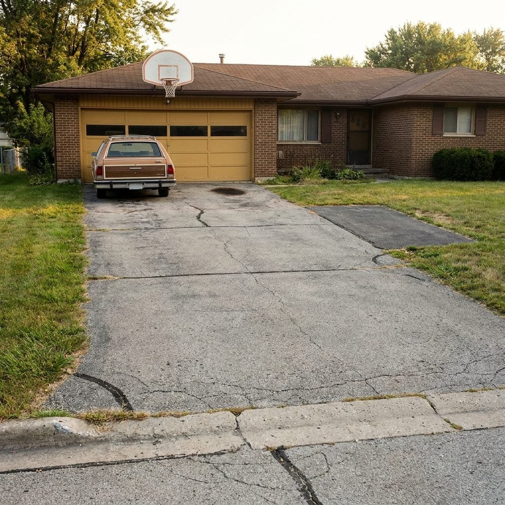 The Narrow Asphalt Driveway with That Little Extra Parking Pad Nobody Could Quite Fit a Car On
