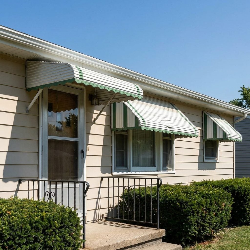 Aluminum Awnings in Stripes That Somehow Made a House Look Like a Gas Station