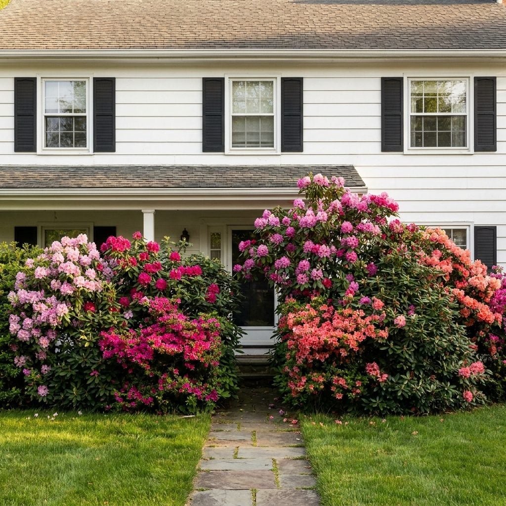 Rhododendrons and Azaleas Packed So Tight Against the House You Couldn't Find the Foundation