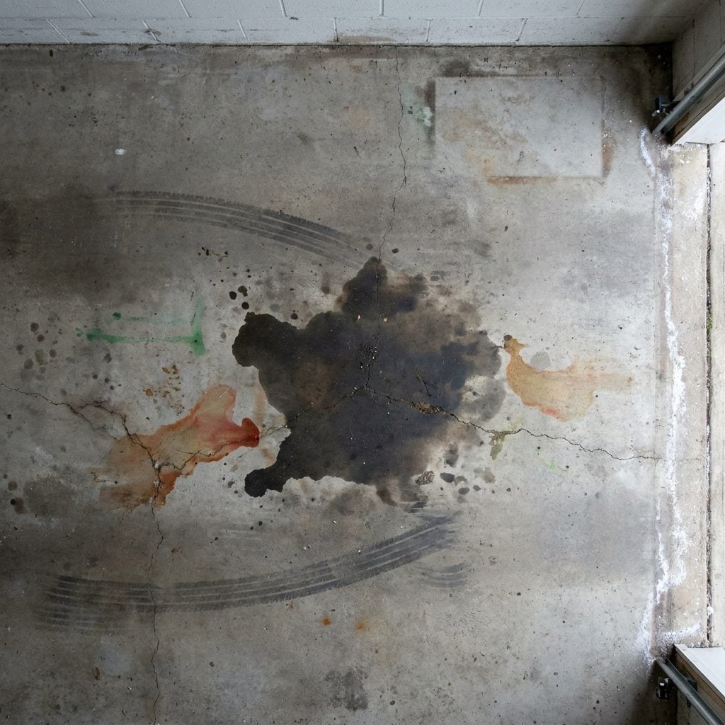 The Unpainted Concrete Floor Wearing Every Oil Drip Like a Permanent Diary