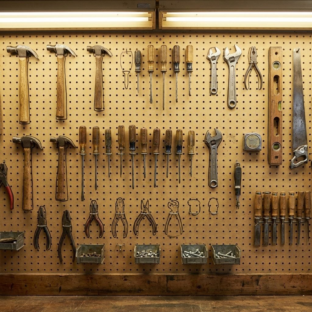 Pegboard Walls Where Every Tool Had an Outlined Parking Spot