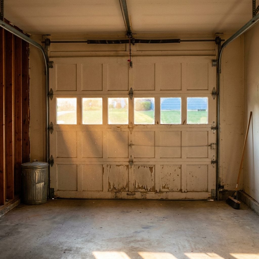 Wooden Overhead Doors with That Row of Little Windows You'd Press Your Face Against