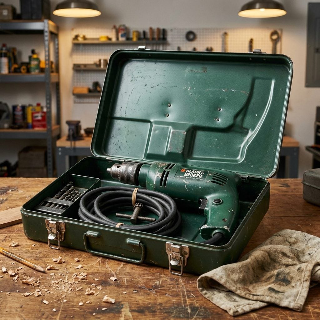 A Black & Decker Drill in Its Metal Case, Stored Like It Was Made of Gold