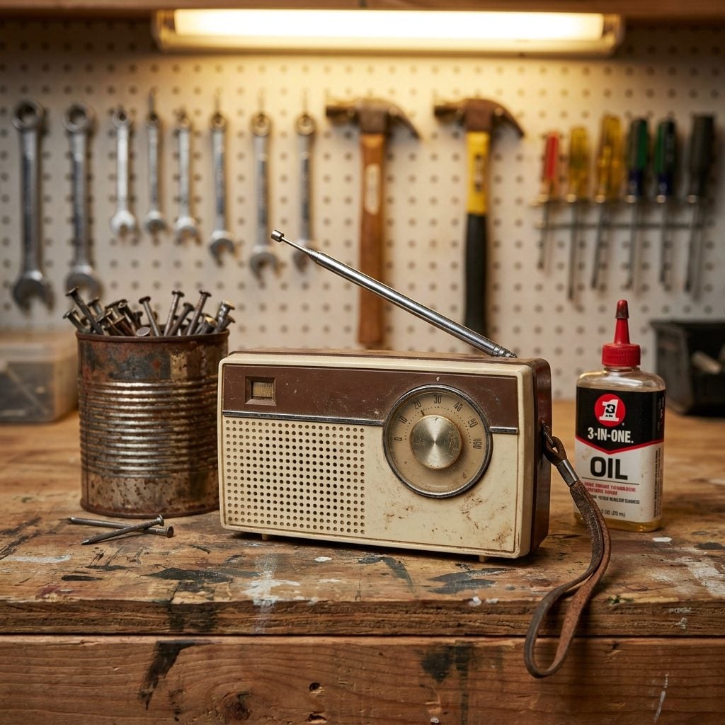 The Transistor Radio on the Workbench, Tuned to the Ball Game or AM Talk