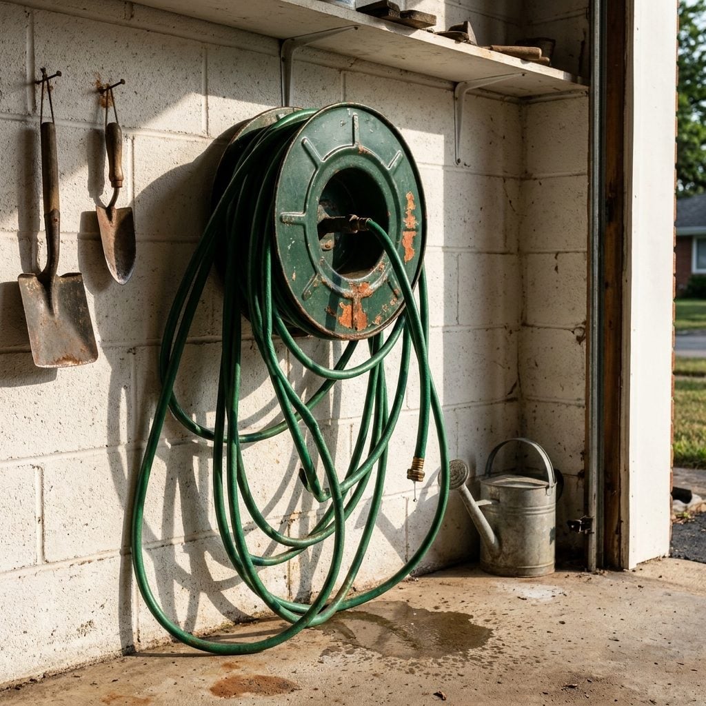 The Metal Hose Reel Bolted to the Wall That Nobody Ever Wound Properly