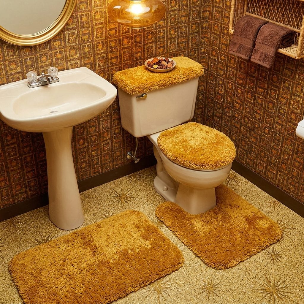 Fuzzy Toilet Lid Covers and Matching Contour Rugs, an Entire Textile Ecosystem