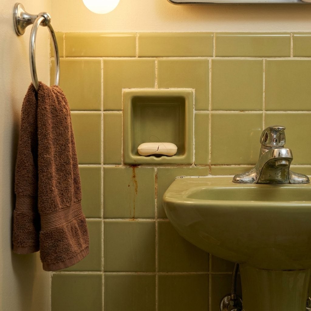 The Ceramic Soap Dish Built Directly Into the Wall Tile Like a Tiny Altar