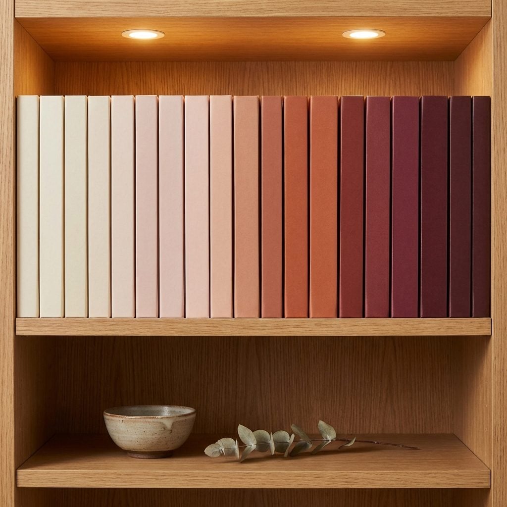 Cookbooks Arranged by Spine Color That Have Never Been Opened