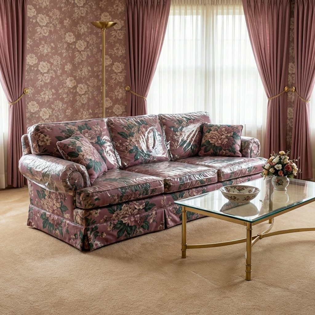 The Plaid or Floral Sofa (Occasionally Preserved Under a Plastic Slipcover)