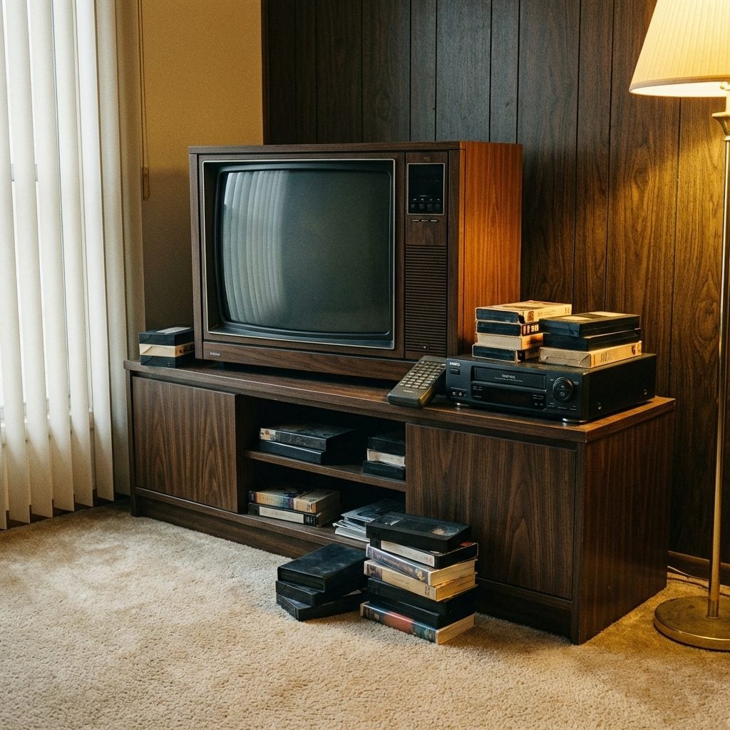 The VHS Player Stacked With a Pile of Tapes