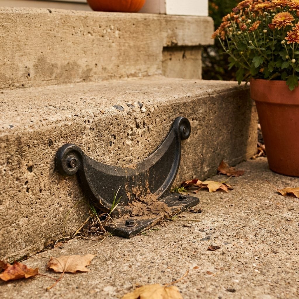 Cast Iron Boot Scrapers Mounted at the Base of the Steps