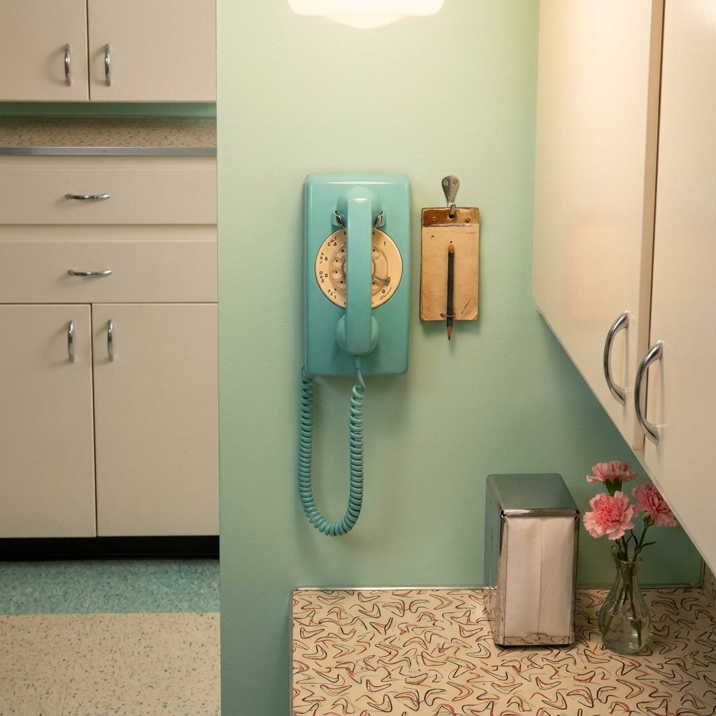 The Wall-Mounted Rotary Telephone in the Exact Same Color as the Kitchen