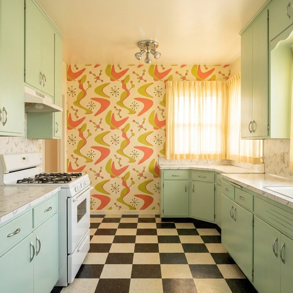 Atomic-Age Wallpaper Covered in Starbursts, Boomerangs, and Molecular Motifs