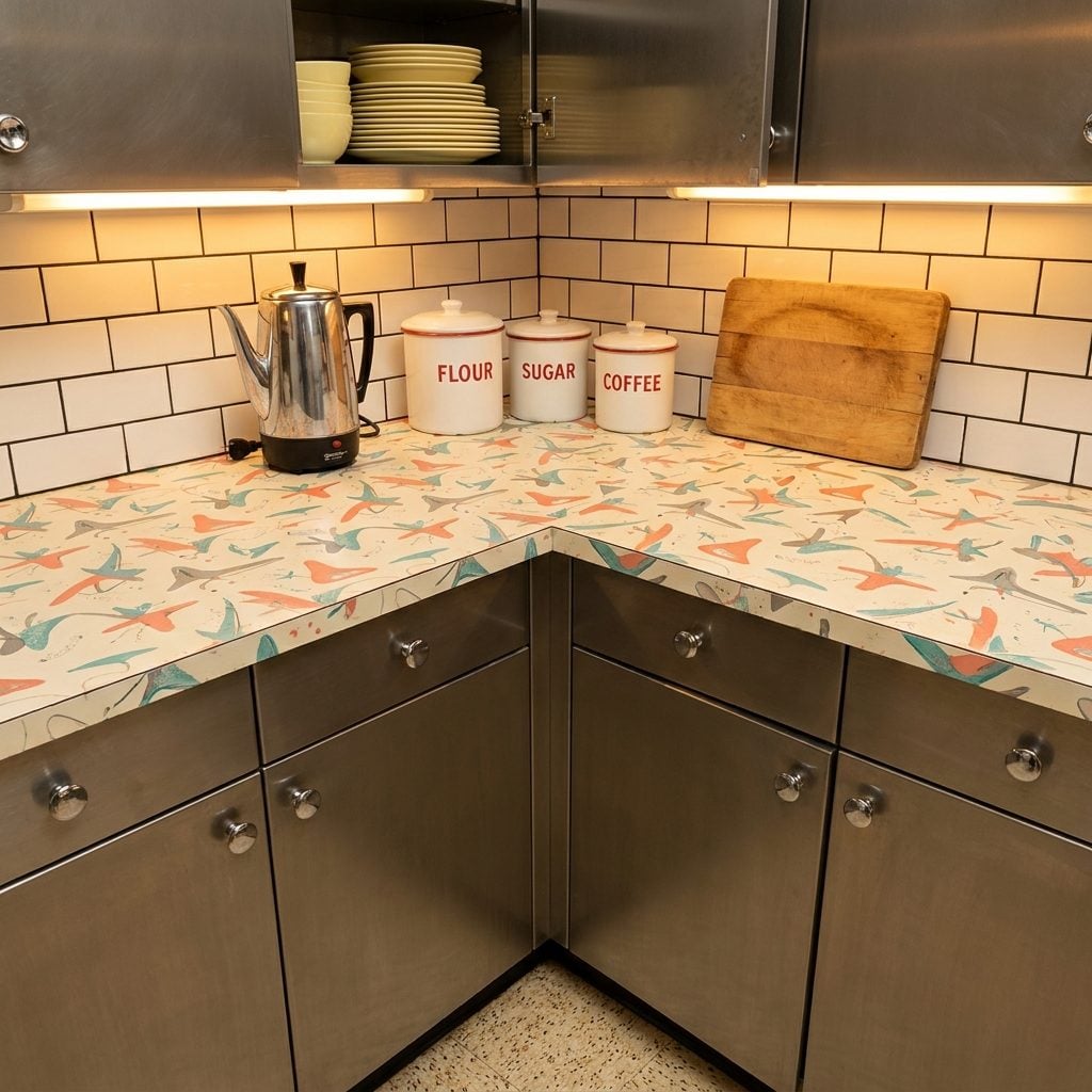 Formica Countertops With Boomerang and Atomic Patterns That Were Aggressively Modern