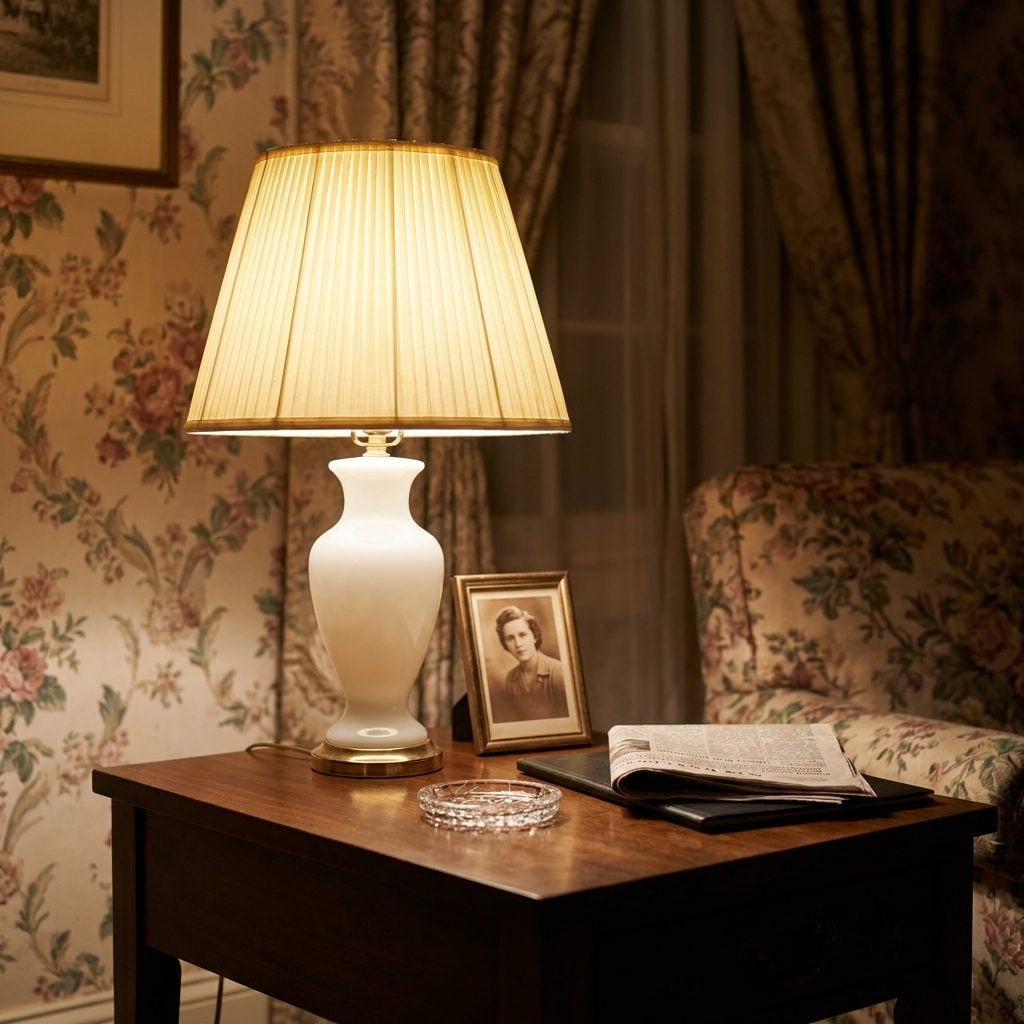 Milk Glass Table Lamps With Those Pleated Fabric Shades