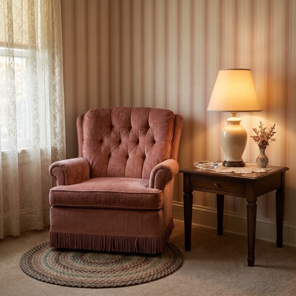 Chenille Armchairs With Fringe Trim and Button Tufting