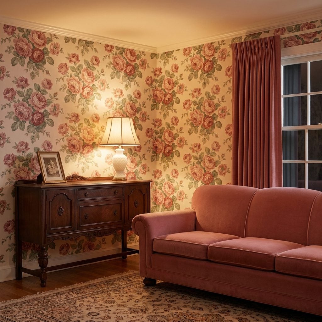 Cabbage Rose Wallpaper in Colors That Somehow Worked Together