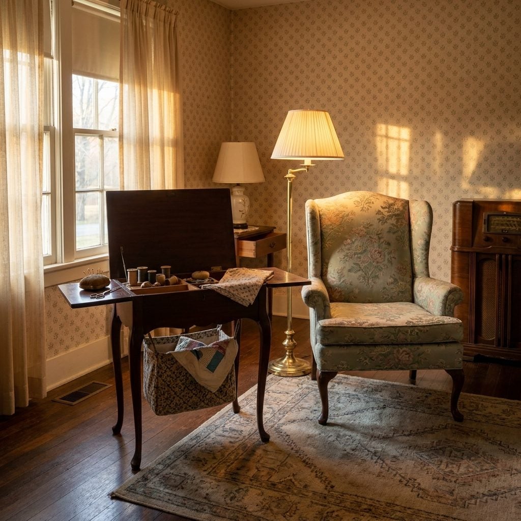 The Martha Washington Sewing Cabinet Stationed Beside the Good Chair