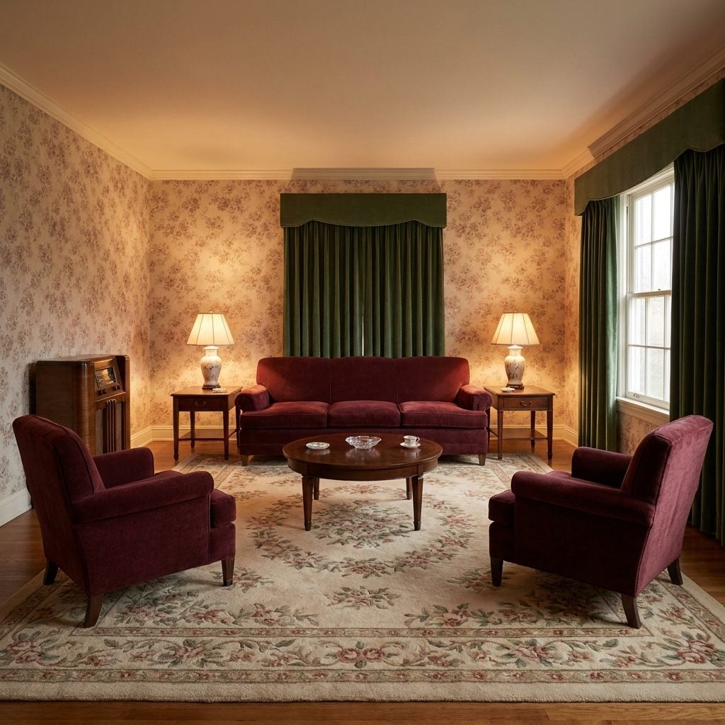 Overstuffed Seating Arranged Symmetrically Around a Central Table