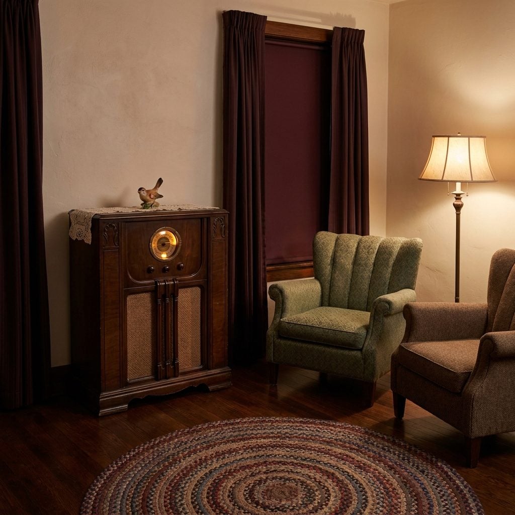 The Console Radio in Its Big Wooden Cabinet