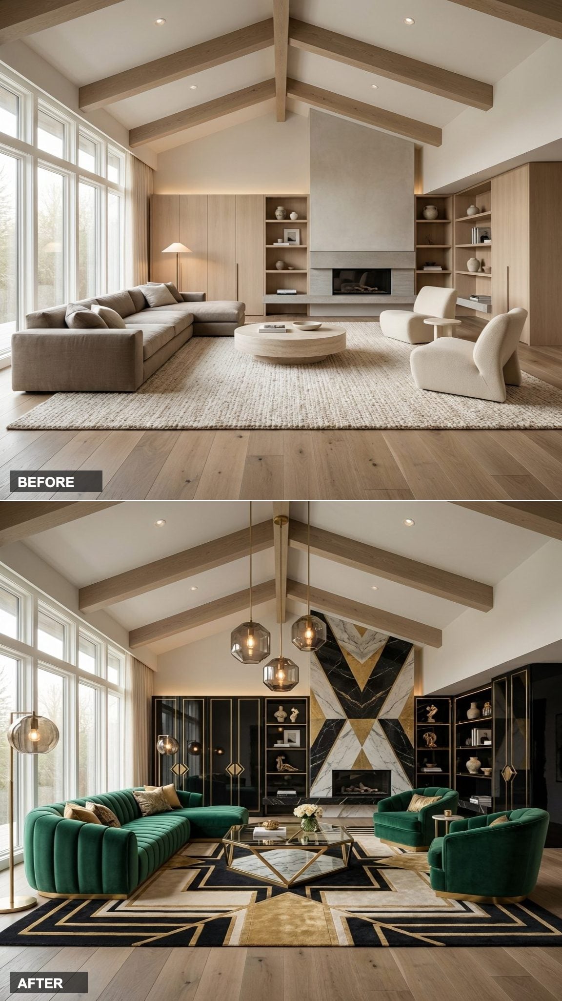 Flat Oak and Popcorn Ceiling Blues to Rustic French Provincial Warmth