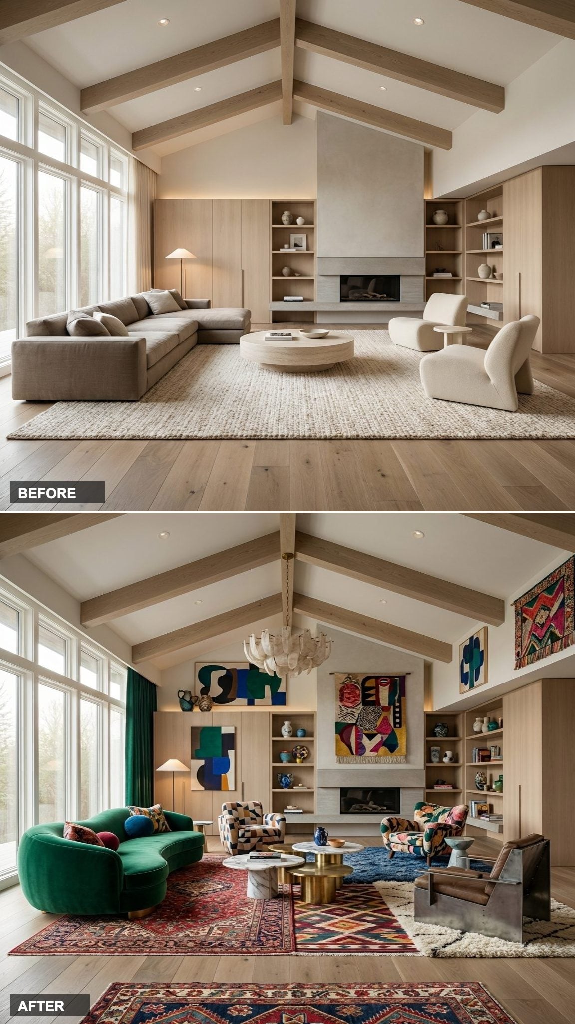 Rental-Unit Beige to a Properly Cozy Cottage Living Room Worth Coming Home To