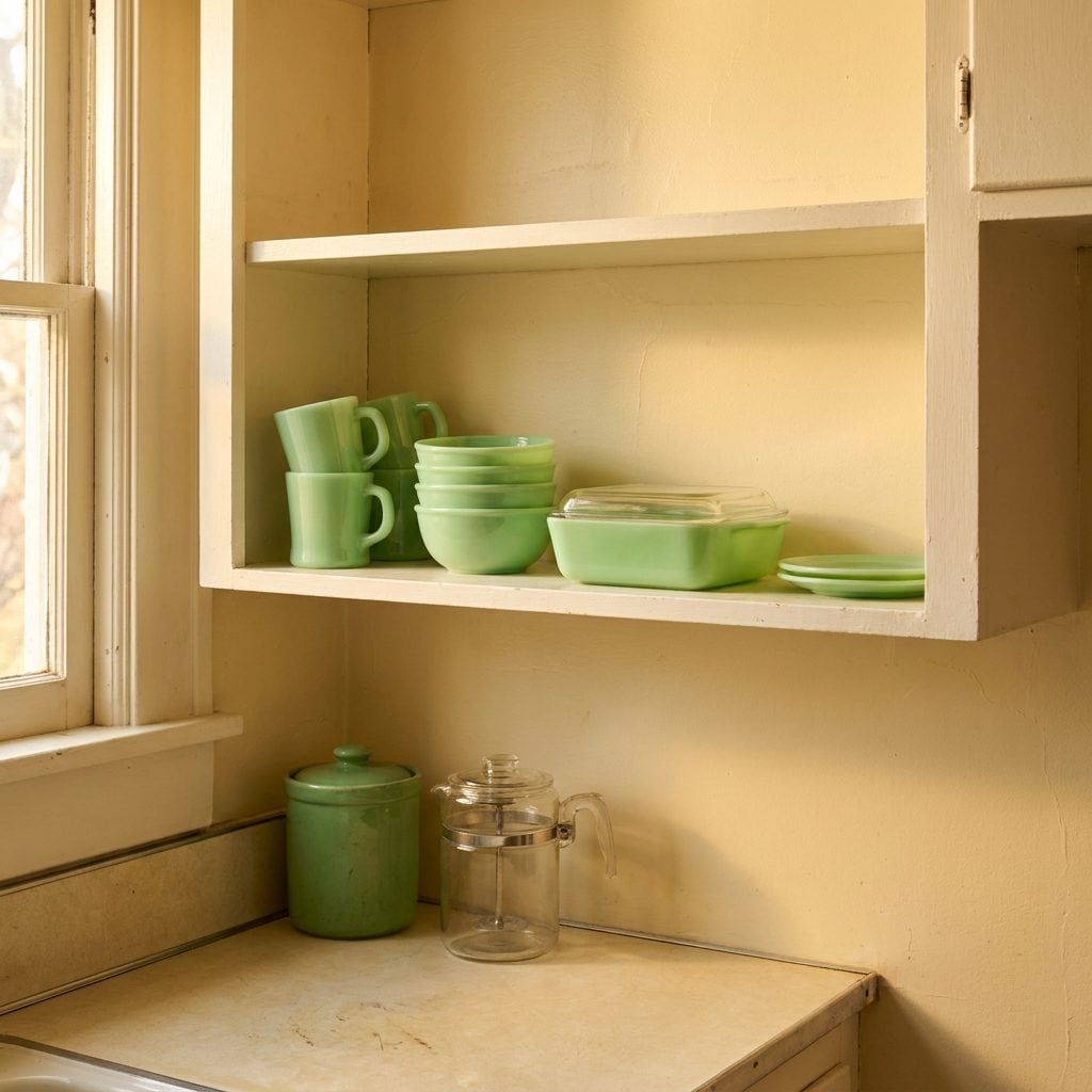 Jadeite Glassware in That Particular Shade of Pale Green That No One Has Ever Quite Replicated